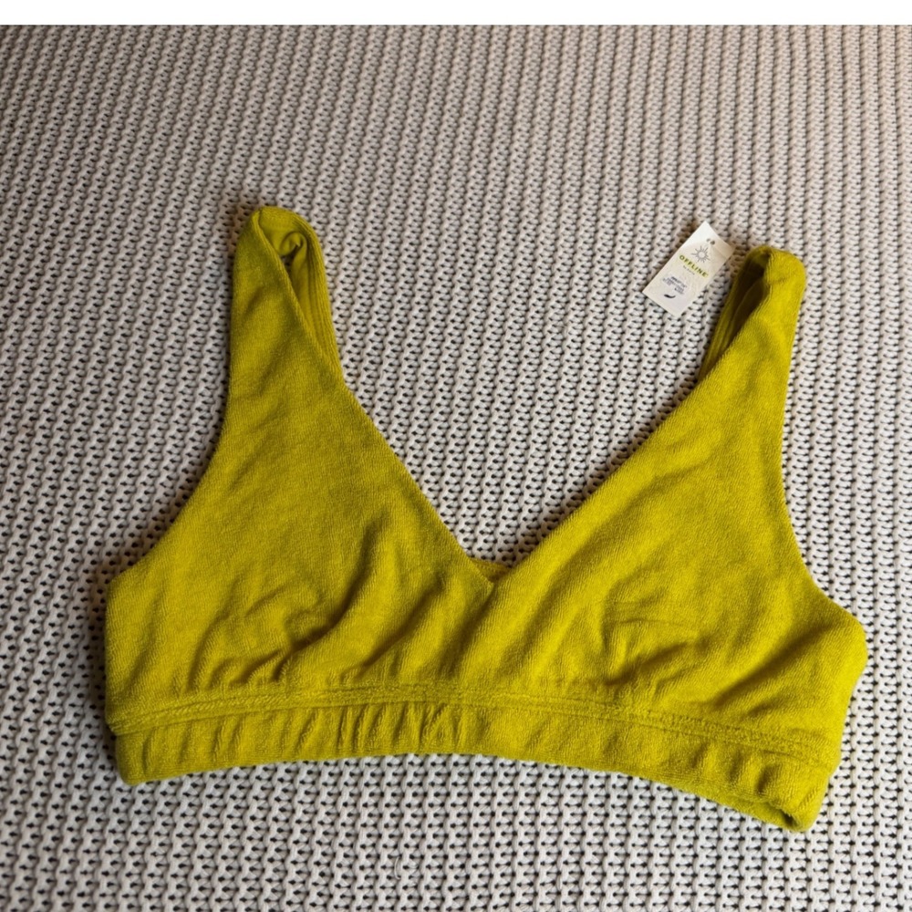 Aerie OFFLINE Recharge Terry Bralette Lime Green V-Neck Top Small NWT